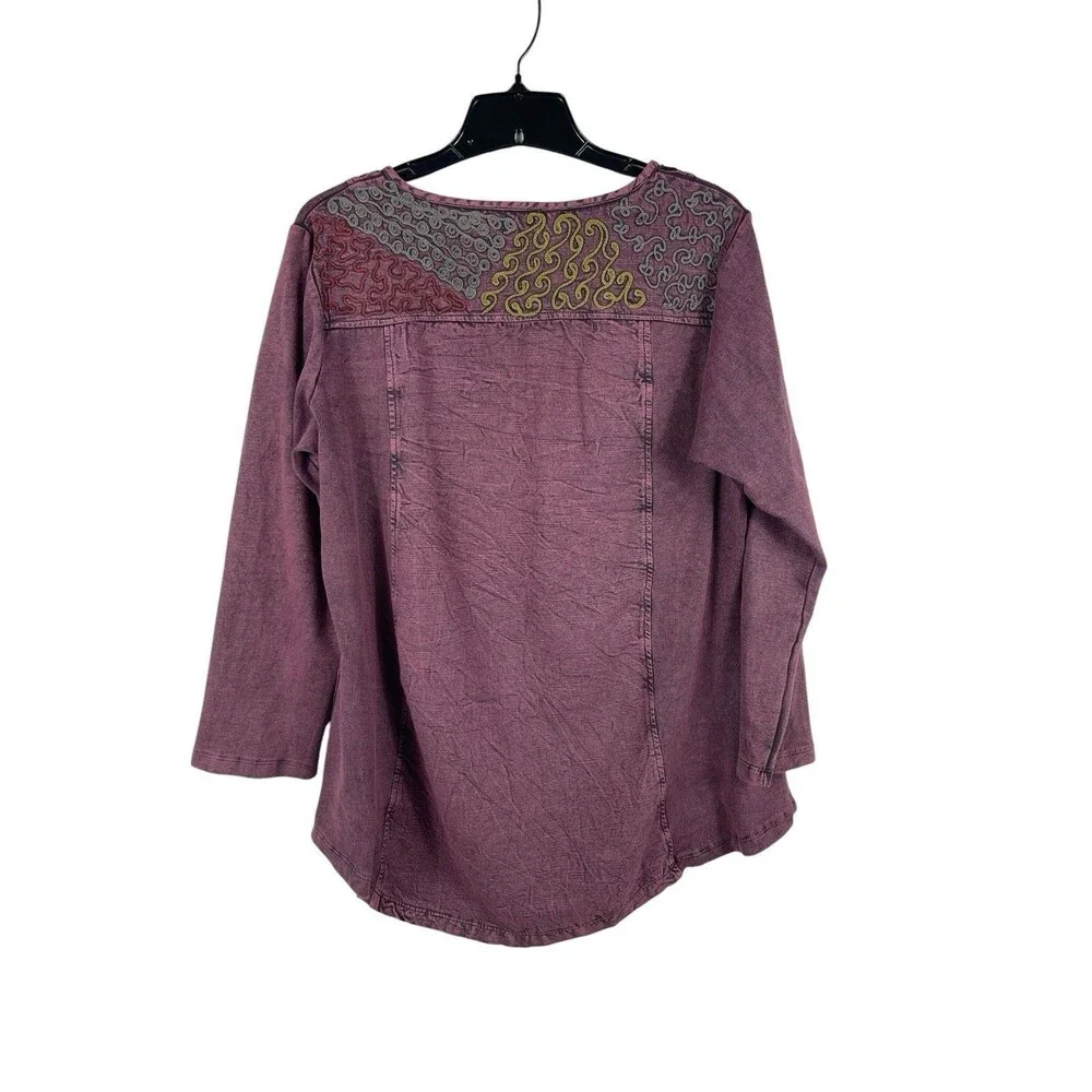 Parsley & Sage L Purple Patchwork Embroidered Tunic Top Boho Artsy Lagenlook